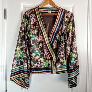 Y Apparel Brown Multicolor Floral Kimono Wrap Top